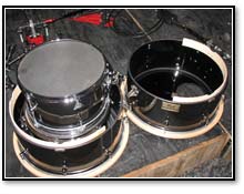 The *cut-in-half* bass drum showing the stabilizing hoop